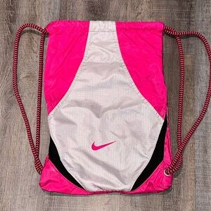 Nike Pink & Silver 5-Pocket Drawstring Gym Backpack